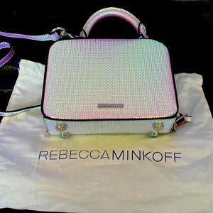 Rebecca Minkoff iridescent purple crossbody bag/clutch with strap and dust bag.